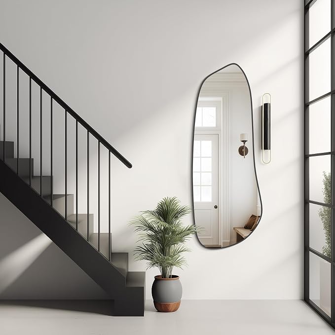 Irregular Wall Mirror, Asymmetrical Mirror Wall Mounted with Black Framed for Living Room, Bathroom, Bedroom, Entryway Wall Decor, 46"×18", Black