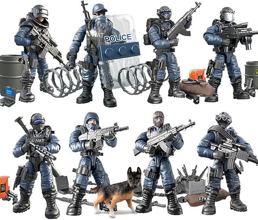 Special Forces Mini Military Action Figure with Weapons and Accessories Building Blocks Playset, 8 PCS Multiple Movable Joints SWAT Police Figure, Best Gift for Boys 8 9 10