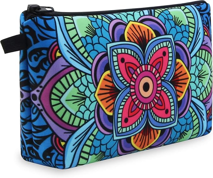 MAGEFY Small Makeup Bag, Portable Travel Cosmetic Bag Zipper Pouch Waterproof Makeup Pouch Multifunctional Small Bag for Women (1 pack, dark blue flower 0179)