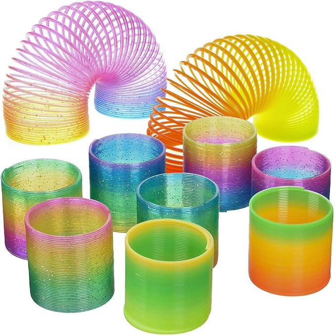 Liberty Imports 12 PCS Magic Rainbow Coil Springs - Small Colorful Neon Plastic Bulk Toys for Kids Birthday Party Favors, Goodie Bag Fillers, Party Prizes (2.5 Inches)