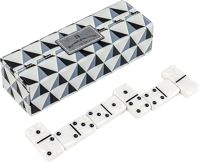 Dominos Set for Adults, Double 6 Domino Set, 28 Jumbo Marbleized White Tiles, Dominoes Set for Adults and Kids - Classic Board Games for Family & Travel (in Rhomb Pattern Leather Case)