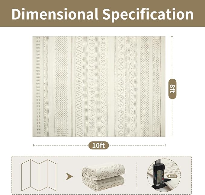 Washable Rugs 8x10 Area Rugs for Living Room- Large Moroccan Rugs for Bedroom, Dining Room, Ultra Soft Low Pile Foldable Carpet with Non Slip Rubber Backing,Neutral Accent Rug(Light Brown)