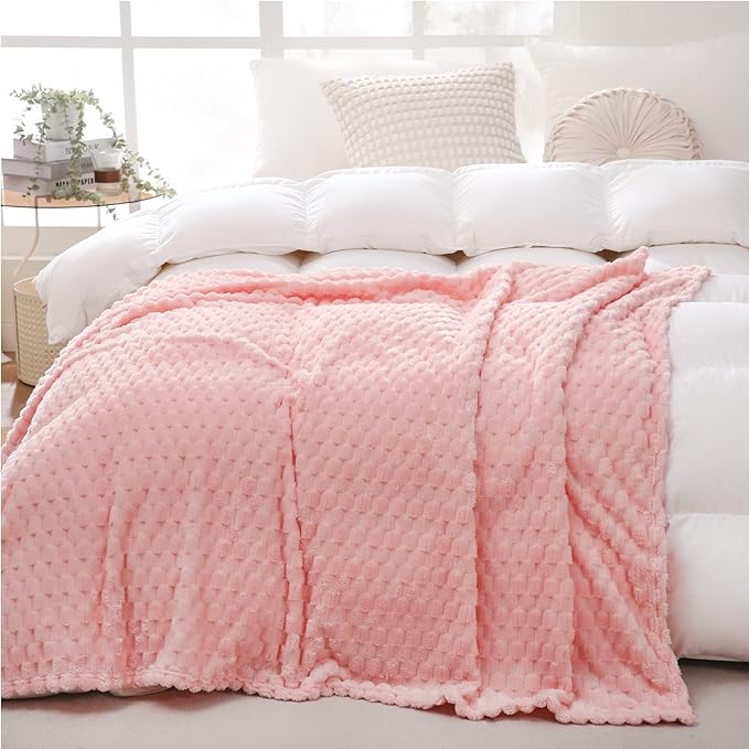 Puncuntex Pink Throw Blanket 50"×60" Gifts for Mom Fuzzy 3D Jacquard | Decorative Flannel Fleece Super Soft Plush Cozy Blanket for Couch Sofa Chair Lightweight