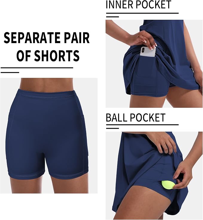Tennis Dress for Women, Golf Dress with Shorts and Pockets Athletic Dress | Sleeveless Collared Half-Zipper Workout Sport Dress, Stretch Moisture Wicking Fabric, Tennis Golf Outfits