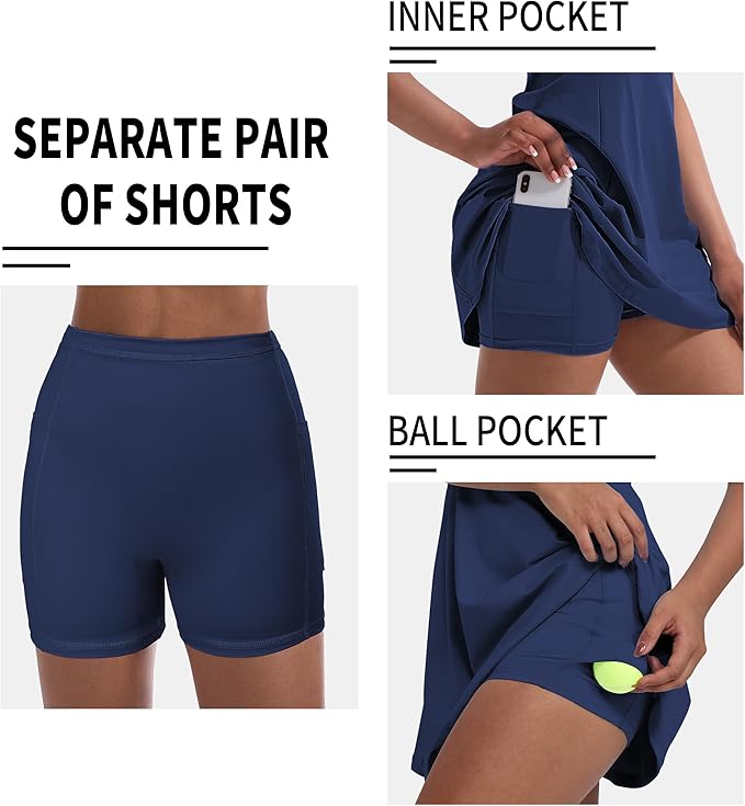 Tennis Dress for Women, Golf Dress with Shorts and Pockets Athletic Dress | Sleeveless Collared Half-Zipper Workout Sport Dress, Stretch Moisture Wicking Fabric, Tennis Golf Outfits