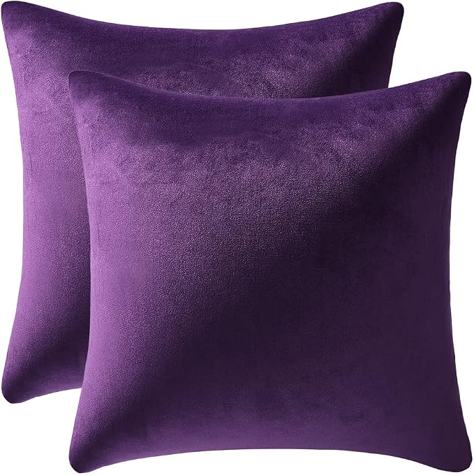 Euro Sham Covers 26x26 Purple: Pack of 2 Cozy Soft Velvet Square Modern Luxury Decorative Throw Pillow Cases for Sofa Couch Living Room Bed Home Decor