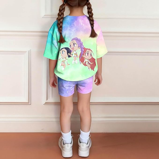 K-POP DEM0N Hunters Outfits for Girls, 2 Piece T-Shirts and Apparel Sets Birthday Gift
