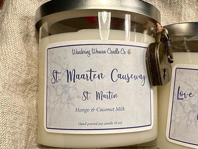 Wandering Woman Candle Company 8 oz Soy Wax Candle (St Maarten Causeway: Mango & Coconut Milk)