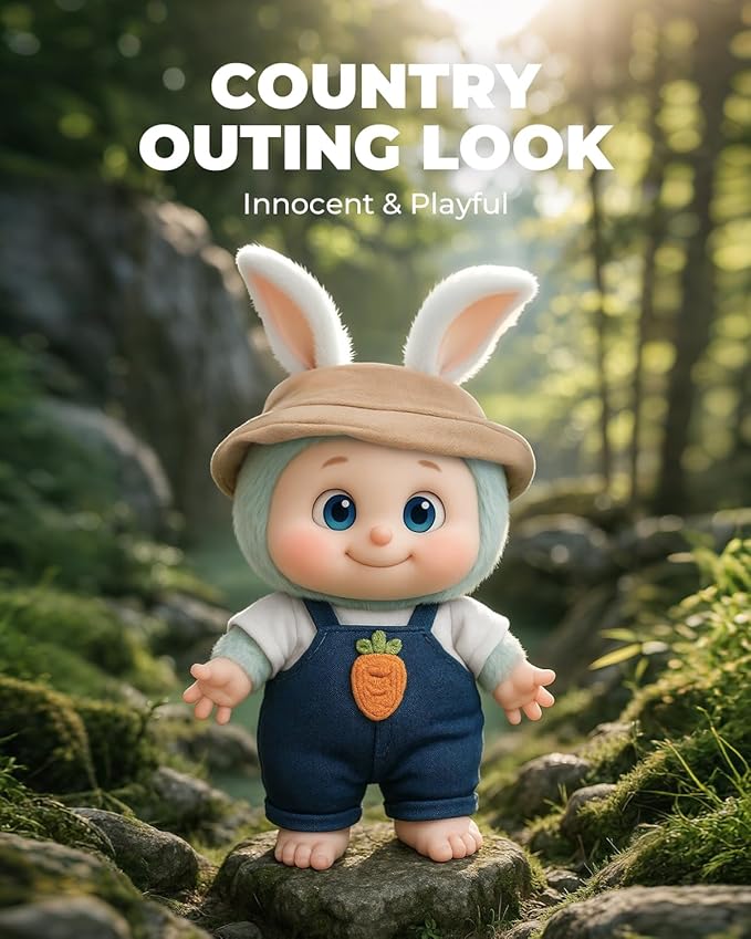 17cm Doll Clothes, Casual Style Outfit for 6.7 Inches Dolls, Khaki Hat + Denim Overalls, Adorable Clothing & Doll Accessories for Dress Up