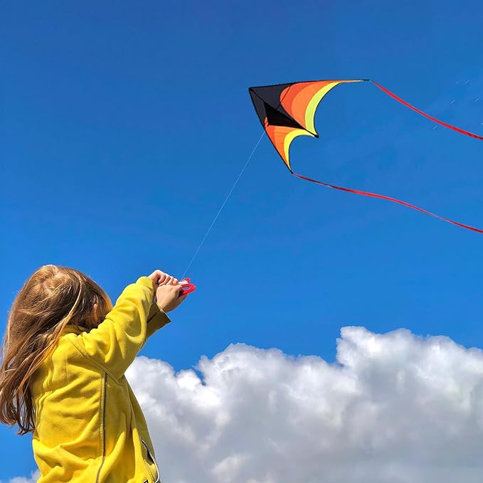 Delta Kite for Kids & Adults - Easy to Fly Large Single Line Beach Kite with 300ft String Handle Included, Perfect for Beginners, Teens