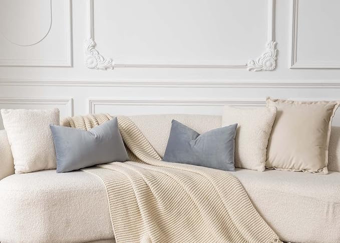 12x20 Lumbar Throw Pillow Covers Set of 2 for Couch Bed Sofa,Silver Gray | Decorative Soft Velvet Cushion Covers with Invisible Zipper for Living Room Bedroom Home Decor