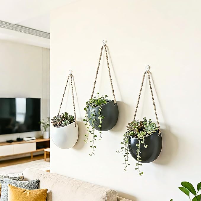 4 to 5 inch Ceramic Planters Wall Hanging Vases Decor - Set of 3 | Wall Decor for Home, Entryway, Hallway, Deck, Bathroom, Living Room, Dining Room, Garden, Farmhouse, Restaurants, Office, etc