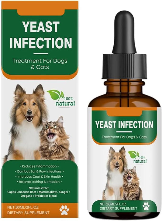 Yeast Infection Treatment for Dogs & Cats, Itchy Skin & Ear Relief | Natural Dog Cat Ear Yeast Infection Treatment Drops, Relieves Itching, Irritation and Reduces Ear & Paw Inflammation