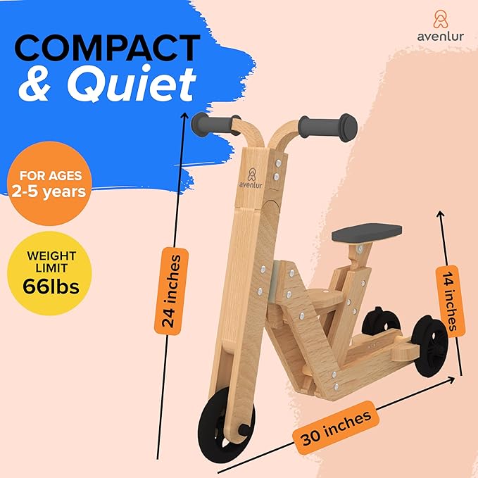 Avenlur Juneberry 2-in-1 Wooden Scooter & Ride-On Toy – Toddler Balance Bike & Scoot Toy for 2yr–5yr | Hape Scoot Bike Style, Best Gift for Boys & Girls Age-Appropriate Toys | Indoor Ride-On