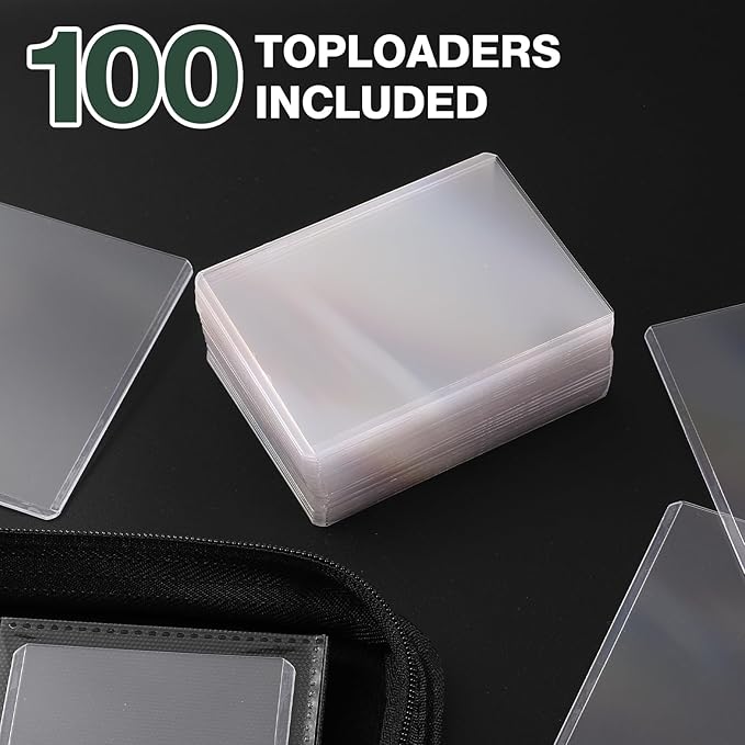 Toploader Binder, Holds 160 Toploaders, 100 Toploaders INCLUDED, 4-Pocket PU Cover Top Loader Binder for 3" x 4" Rigid Toploader, Ringless Double-Sided Toploader Card Binder for TCG, Sport Cards