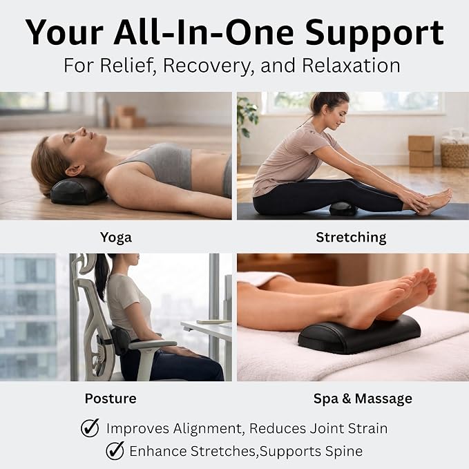 ForPro Premium Half-Round Neck Bolster Pillow for Massage Table, Semi-Round Support Cushion for Neck, Knee & Ankle, High-Density Foam, Oil & Stain-Resistant, Black, 6"W x 3"H x 13"L