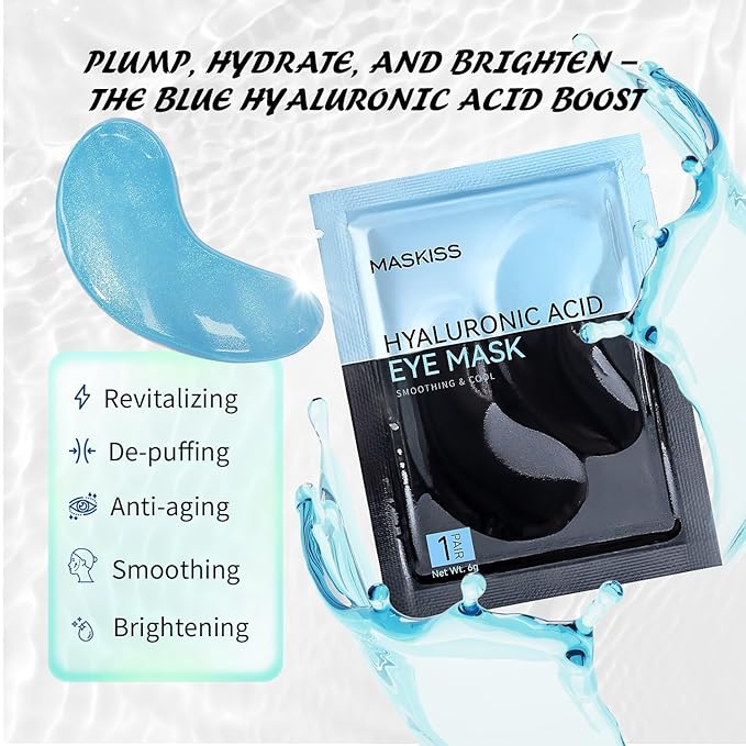 Maskiss Under Eye Patches (8 Pairs), Hyaluronic Acid Eye Masks for Dark Circles Puffy Eyes Undereye Bags, Collagen Eye Patches for Wrinkles and Hydrate, Skin Care Gift for Her