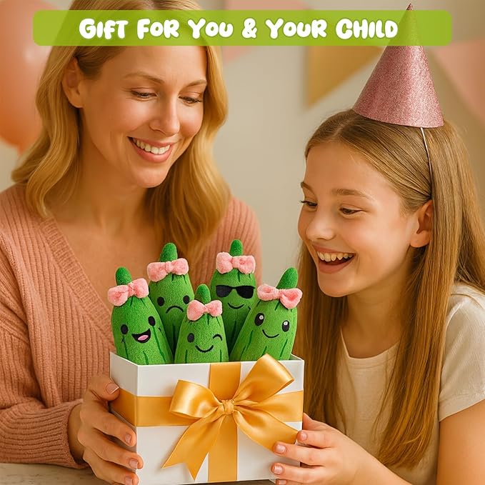 Mood Support Stuffed Animals Pickles: 5 Squishy Plushie Pickles in Basket | Emotional Relief Cute Plush Pickle Stuffed Toy | Christmas Stocking Stuffers, Valentine's Day & Birthday Gifts for Adults