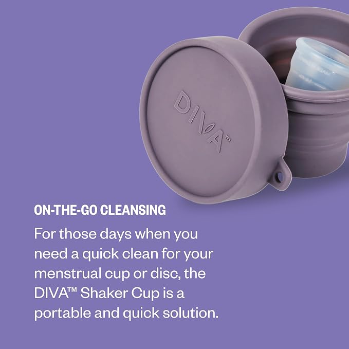 DIVA Cup & Shaker - Medical Grade Silicone Cup for Period Care - Reusable Menstrual Cup with Shaker for On-the-Go Cleansing - Wear Up to 12 Hours - Model 2 (Wide Vaginal Canals, Post-Partum, Ages 35+)