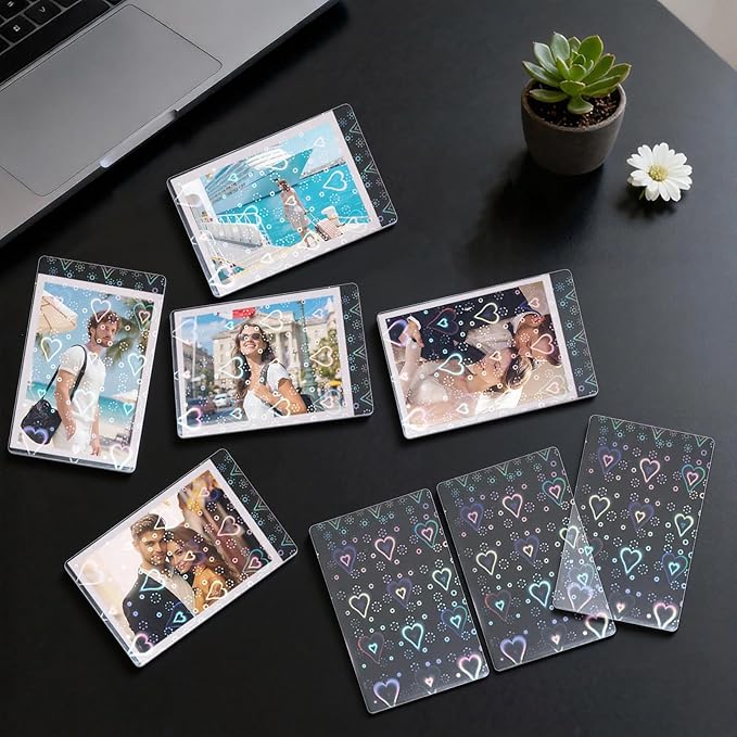 100Pcs Photocard Sleeves, Heart Laser Flashing Holographic Card Sleeves, 200 Microns Ultra-Thick Photocards for Photo Cards