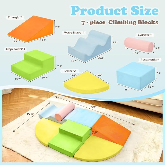 QUCHI Climbing Toys for Toddlers, Toddler Climbing Toys Indoor, 7-Piece Soft Foam Climbing Blocks Set, Toddler Playtime Corner Climber Indoor Foam Play Gym for Climbing Crawling and Sliding