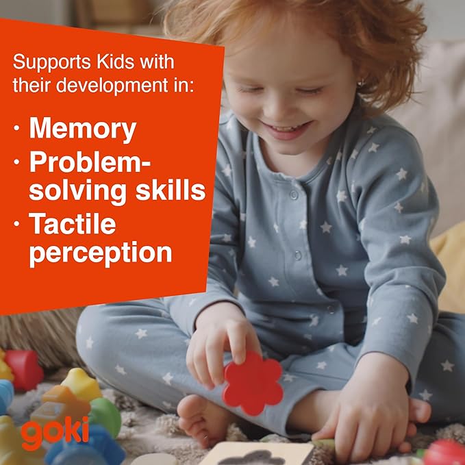 GOKI Wooden Montessori Sensory Toys for Toddlers - Shape Matching Wooden Puzzle with 16 Pieces & Cotton Bag - Shape Recognition & Fine Motor Skills - Learning Sensory Game for Kids Ages 3+