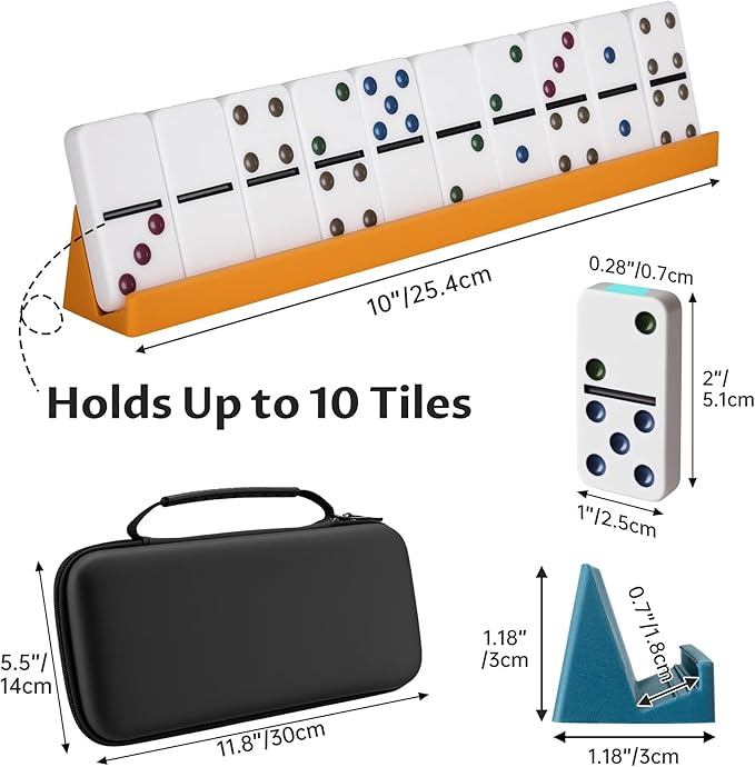 Double 6 Dominos Set for Adults with 28 Tiles 2x1x0.28 Inches & 4 Silicone Domino Racks 10x1.18x1.18 Inches (Large-1)