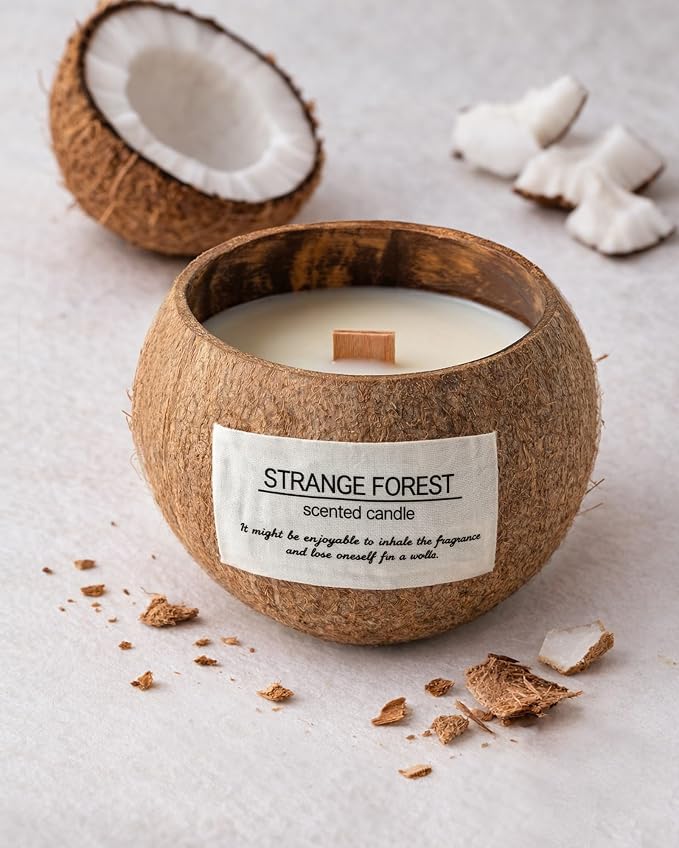 Coffee Moments Coconut Shell Scented Candle for Home, Natural Soy Wax Wooden Wick Candle, Handmade Non Toxic Aromatherapy Candle Gifts for Women, 50 Hour Long Lasting Decorative Candles