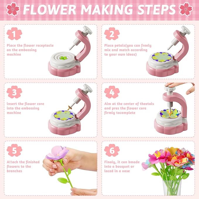 DIY Craft Kits Toys for Kids,Fabric Flower Bouquets Toys,Arts & Crafts for 4 5 6 7 9 Year Toddler Girl, Birthday Gift for 4-9 Year Old Girl, Educational Activity Preschool B-Day Gifts