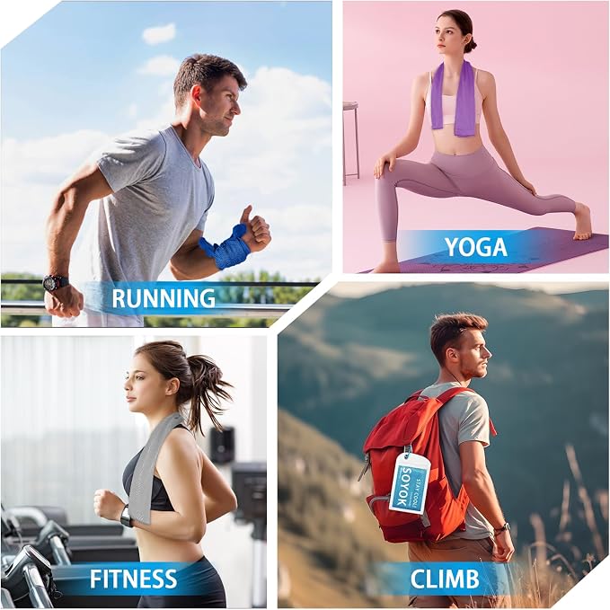 SOYOK 4 Packs Cooling Towels, 40" x 12" Microfiber Cooling Towels for Neck and Face, Soft Breathable for Working Out with Waterproof Bag & Carabiner, Suit for Climb,Travel, Running,Yoga
