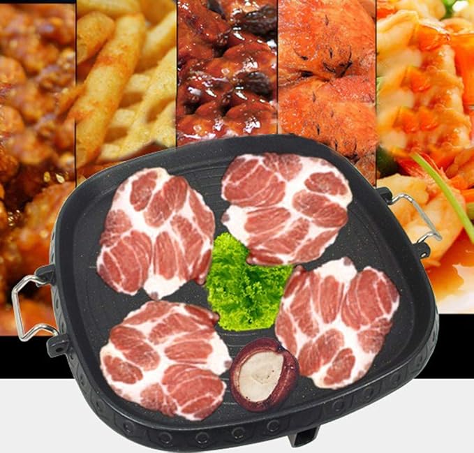Korean Style Square Grill Pan with Maifan Coated Surface,Non-stick Smokeless Barbecue Stovetop Plate for Indoor Outdoor BBQ
