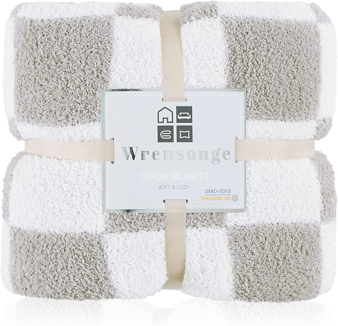 Soft Checkered Throw Blanket for Couch-Cozy Warm Knitted Blankets | Lightweight Warm Fluffy Decor for Women, Mom, Her & Girls, Sofa, Chair, Bed, 50x70in,Light Grey