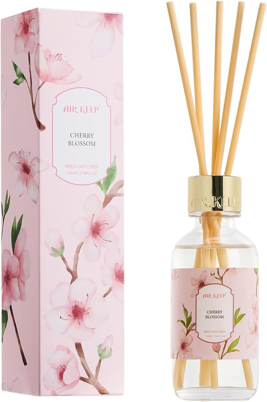 Airkeep Reed Diffuser Oil Set with Reed Sticks,Cherry Blossom Aromatherapy Oil Scent Diffuser for Home Office Bathroom Decoration Perfume and Gifts 3.38 oz/100ml
