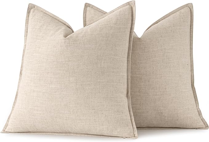 MIULEE Decorative Linen Euro Sham Pillow Covers 22x22 Inch Natural Beige | Boho Farmhouse Neutral Couch Throw Pillows for Bed, Pack of 2 Accent Modern Pillowcases, Sofa Livingroom Home Decor