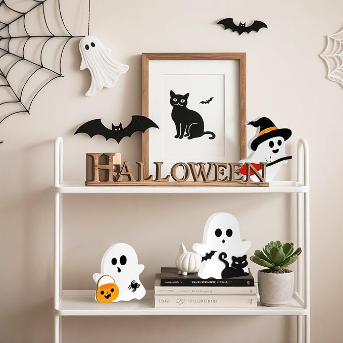 Cute Halloween Decorations Indoor-Cute Halloween Wooden Tiered Tray Decor, 3 Pcs Wooden Ghost Blocks Signs for Home Shelf Mantel Tabletop Office Party Fireplace
