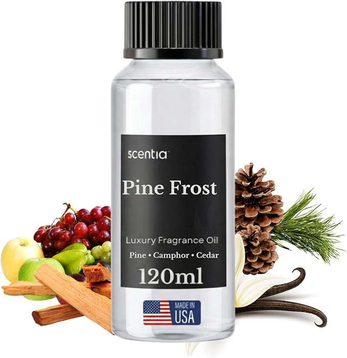 Scentia Pine Frost Essential Oil – 120 ml Christmas Diffuser Oil | Crisp Winter Blend with Fir, Pine, Citrus & Vanilla | Aromatherapy for Home, Candles, Soaps & Holiday Décor | Made in USA