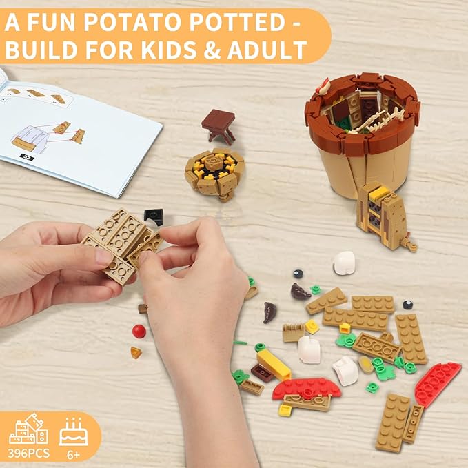 Potato Model Building Set - Creative Potted Plant Building Blocks Toy for Kids & Adults, Compatible with Lego, DIY Home & Office Decor, Ideal Gift for Birthday, Christmas (JJ9208)
