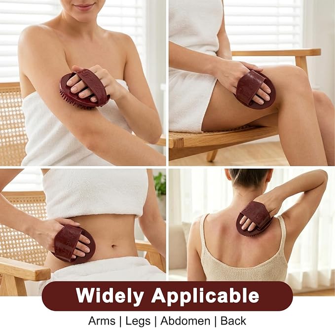 2PCS Magnetic Meridian Massage Brush Set with Measuring Tape, Circulation Boost Massage Tool Set, Soft Silicone Acupressure Brush with Anti-Slip Grip for Belly Back Leg Scalp (Coffee Brown)