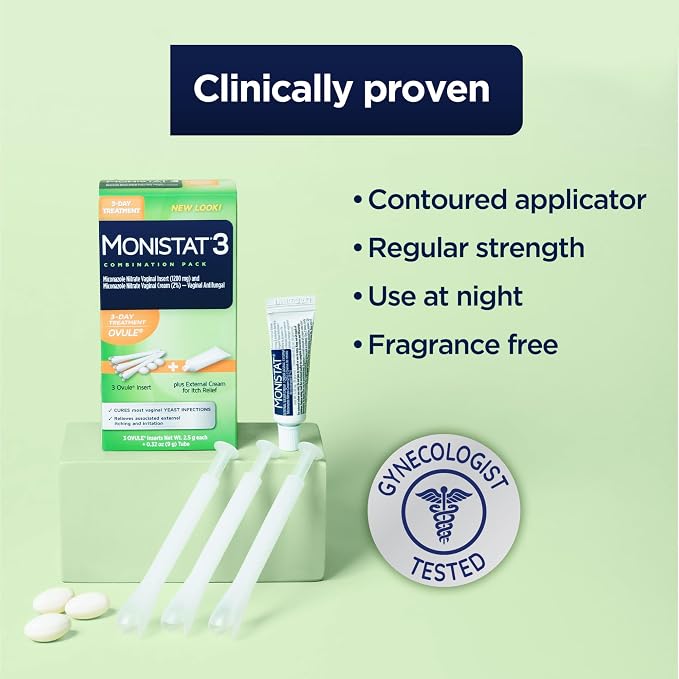 Monistat 3 Day Yeast Infection Treatment for Women, 3 Miconazole Ovule Inserts and External Monistat Anti-Itch Cream Bundle