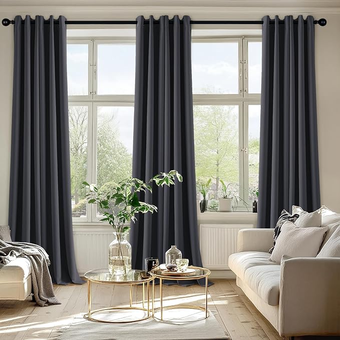 MIULEE Blackout Curtains for Bedroom 2 Panels 40 x 96 Inch Long Dark Grey | Thermal Insulated, Living Room Darkening Grommet Drapes, Noise Reducing, Light Blocking Window Treatments