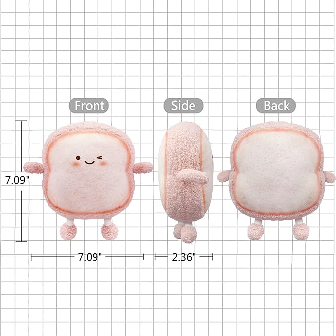 Toast Bread Pillow Funny Food Plush Toy Pillows Small Cute Stuffed Plush Sofa Pillow (Toast Bread, Pink)