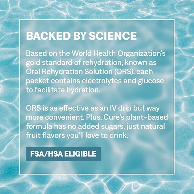 Cure Hydration | Plant-Based Electrolyte Drink Mix | No Added Sugar | Dehydration Relief Powder Made with Coconut Water | Non-GMO | Vegan | Pouch of 28 Packets - Berry Pomegranate