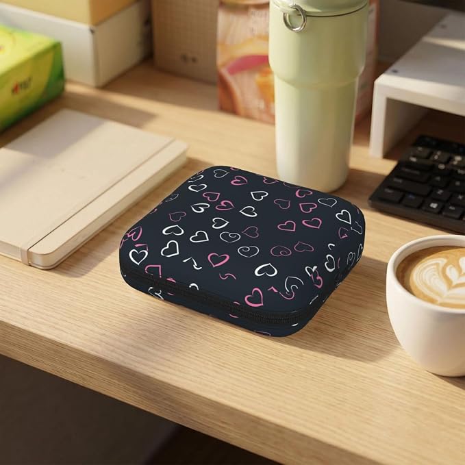 Hearts Love Heart Valentine Day Period Bag For Women,Portable Sanitary Napkin Period Pad Pouch For Purse, Small Make Up Bags