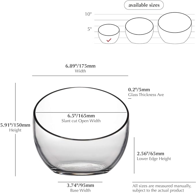 WGVI Clear Slant Cut Bowl Glass Vase, Glass Terrarium, Candy Dish, Glassware, Slant Cut, 7" Width, 6" Height (1 Piece)