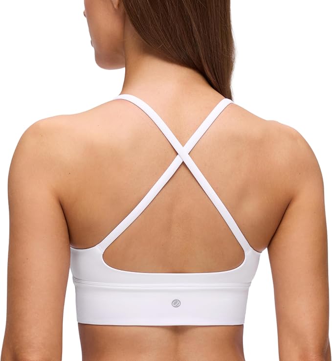 CRZ YOGA Butterluxe Thin Straps Cross Back Longline Sports Bras for Women - Padded V Neck Yoga Crop Top