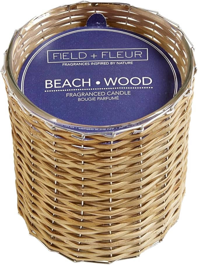 Beach Wood Scented Candle – Luxury 12oz Soy Wax, 2-Wick Handwoven Glass Jar, Peach, Orange Blossom, Saffron, Moss, Amber and Sandalwood – Santal Candle, 75+ Hour Clean Burn, USA Made