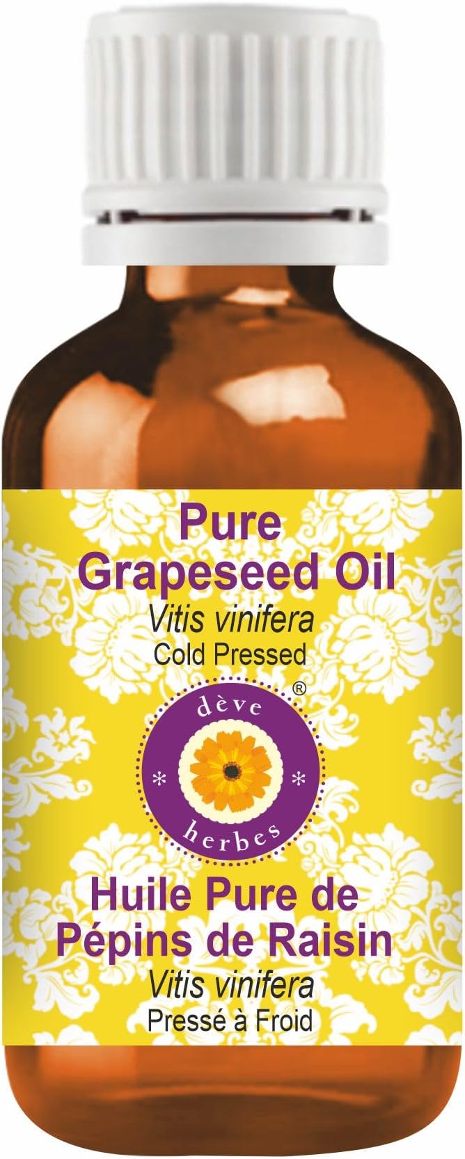 Deve Herbes Pure Grapeseed Oil (Vitis vinifera) with Internal Plastic Euro Dropper 100% Natural Therapeutic Grade Cold Pressed 30ml (1.01 oz)