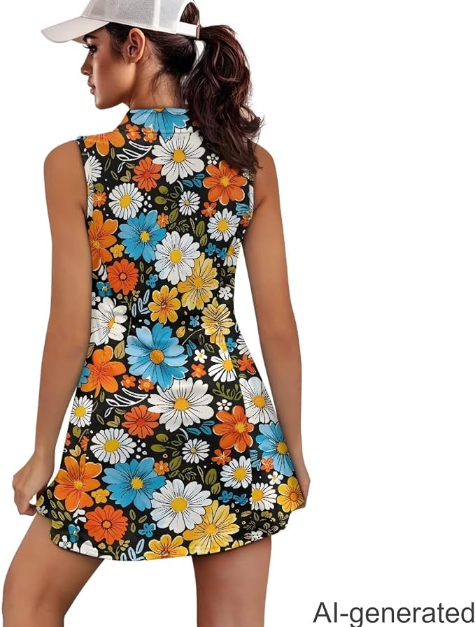 Golf Dress Tennis Dresses for Women with Built in Shorts and Pockets Sleeveless Athletic Dress Workout Dress