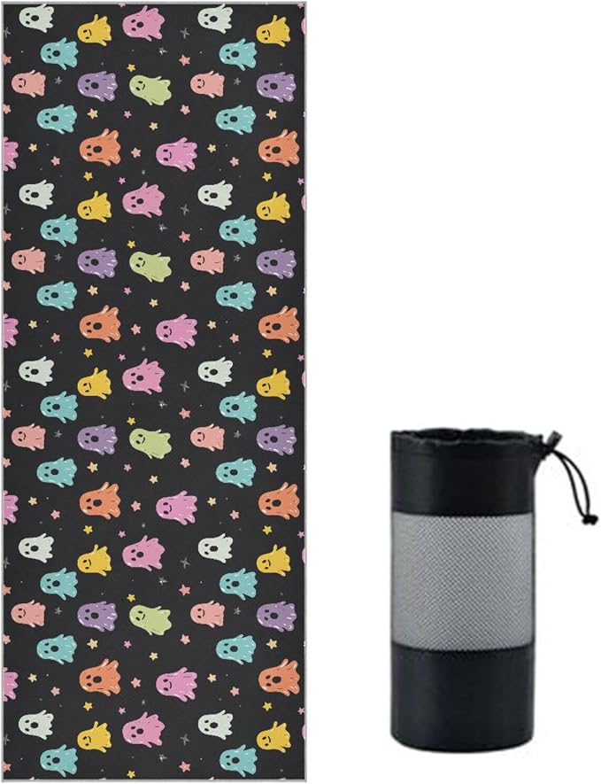 Halloween Ghost Yoga Mat Towel 73 x 27 Inch Non Slip Soft Sweat Absorbent Hot Yoga Mat Towel for Pilates and Workout