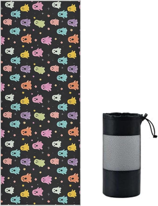 Halloween Ghost Yoga Mat Towel 73 x 27 Inch Non Slip Soft Sweat Absorbent Hot Yoga Mat Towel for Pilates and Workout